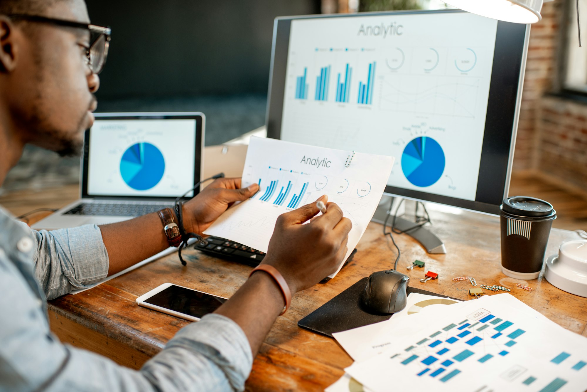 Man working with analytics at the office